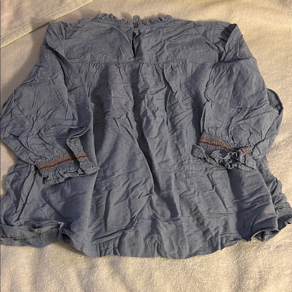 ivy jane Blue Smocked Peasant Blouse with Rust Embroidery - Picture 9 of 12
